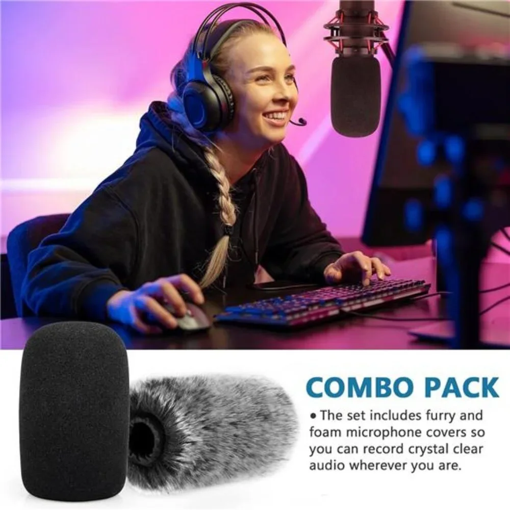 Pop Filter for Hyperx Quadcast s, Mic Foam Cover+Furry Wind Muff Compatible